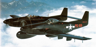 North American F-82F Twin Mustang night fighter. Note the radome mounted under the center wing section. (US Air force)